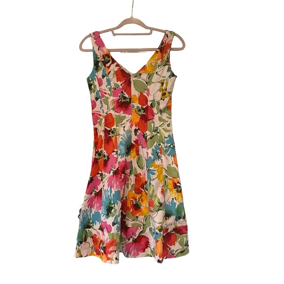 Lauren Ralph Lauren Fit & Flare Seamed V-Neck Floral Sleeveless Dress, Sz 8 - Picture 12 of 16